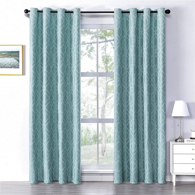 Jacquard Room Darkening Curtains 96 Inches Long For Bedroom Living Room Trellis Design Grommet Sun Blocking Drapes%2C 2 Panels%2C Blue Haze 